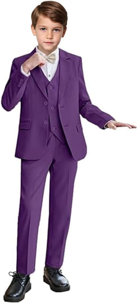 Boys Formal Suit 3 Piece Kids Tuxedo Suits Teen Boys Suits for Wedding Outfits Slim Fit Jacket Vest Pants Set