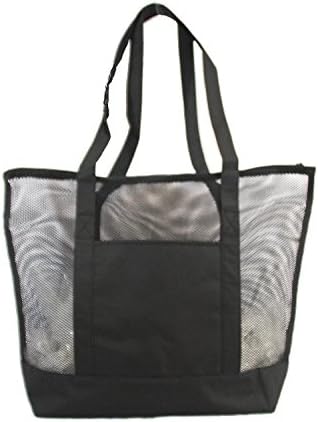 Deluxe Mesh Beach Tote Bag with Zippered, Black image 4