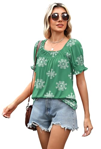 Image of WIHOLL Womens Short Sleeve Square Neck Summer Tops Dressy Casual Blouses Trendy Clothes 2026