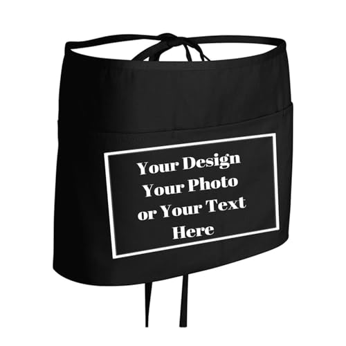 ZMvise Grembiule personalizzato con 3 tasche personalizzate il tuo design testo donne uomini cameriere mezzi grembiuli, nero, taglia unica