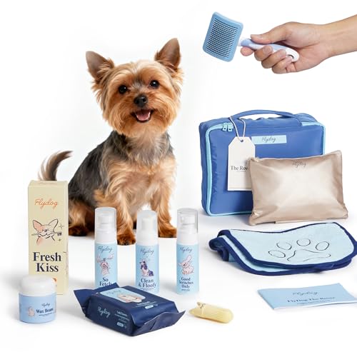 FlyDog The Rover Pet Travel Bag - 11 Piece Dog Grooming Kit with Shampoo, Conditioner, Paw Cream, Toothpaste & Toothbrush, and More, Dog Camping Essentials for Hiking and Outdoor Adventures