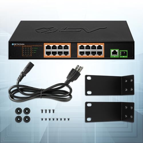 Image of BV-Tech 18-Port Gigabit PoE+ Switch | 16 PoE+ Ports @ 120W & 2 Gigabit Uplink Ports | 802.3af /at 30W /Port | Unmanaged Plug and Play | for IP Cameras & Access Points