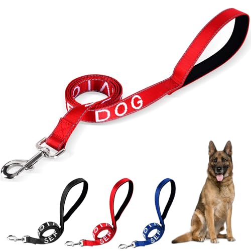 YeeBeny Service Dog Leash Emotional Support Leash with Neoprene Handle and Reflective Lettering Service Dog Stuff for Vest for Harnesses Vests or Collars (Red 0.6width)