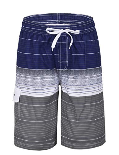 Nonwe Men's Summer Water Sport Quick Dry Striped Swim Trunks Striped Navy 32 #TOP12