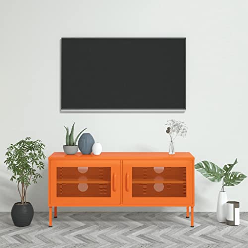 GOLINPEILO Steel TV Storage Cabinet with 2 Mesh Doors, Metal Media Console Entertainment Center with Storage Cabinets for Living Room/Bedroom, Orange, Style N /41.3"x13.8"x19.7"