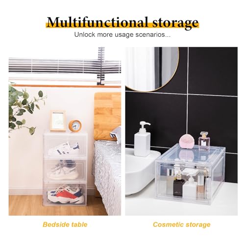 Attelite Shoe Box Organizer,Set of 6,Stackable Plastic Shoe Box with Clear Door, Shoe Storage Box Containers,For Display Sneakers,Easy Assembly,Fit up to US Size 12(13.4”x 10.6”x 7.4”)