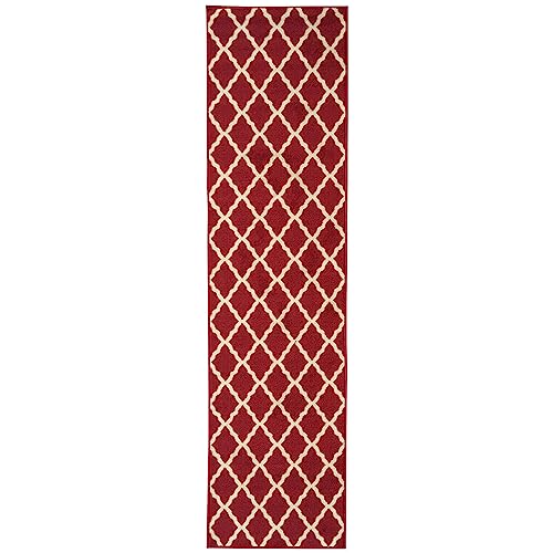 Ottomanson Machine Washable Elegant Trellis Design Non-Slip Rubberback 2X7 Traditional Runner Rug For Hallway, Kitchen, Bedroom, Living Room, 1'10" X 7', Red #TOP2