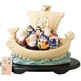 エールネット(Ale-net) 置物 七福神 開運宝船 クリーム色 W10cmD☓18cm☓H16cm 縁起物 開運 招福 置物 陶器 瀬戸焼 日本製