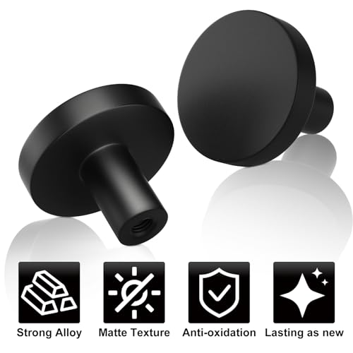Chuner Schrankknöpfe 10er Set, Möbelknöpfe Schwarze Metall Schubladenknöpfe Türknöpfe Modern Runde Knauf für Schrank, Schubladenknöpfe mit Zweier Arten von Schrauben