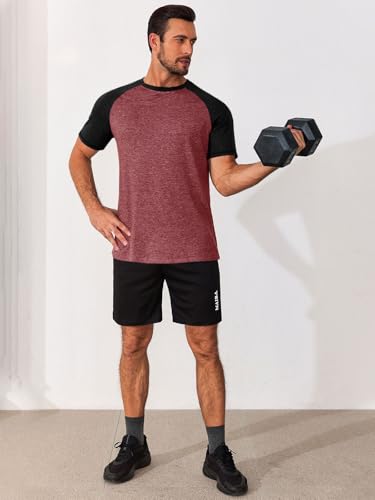 Image of Runcati Mens Casual Slim Fit T Shirts Raglan Short Sleeve Crewneck Baseball Tees Color Block Workout Fashion Shirt
