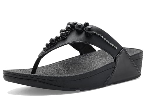 FitFlop Womens Lulu Beaded Toe Post Sandals, All Black, 6.5, Medium
