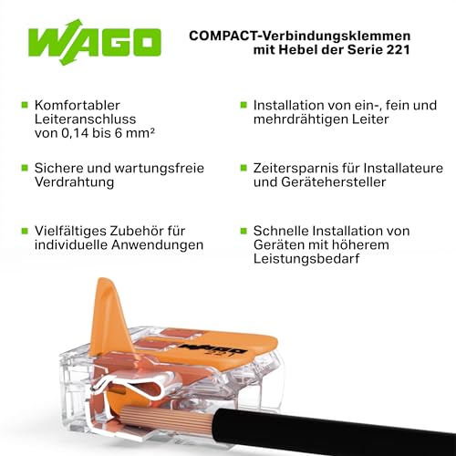 WAGO Verbindungsklemmen 221-615 | 5 Leiter, bis 6 mm², 15 Stück, COMPACT Kabelverbinder mit Hebeln für alle Leiterarten weltweit… – Ansicht 4