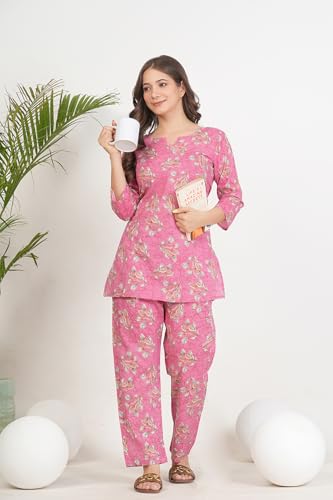Image of Kuruti B Sheets Women's Printed Night Suit Set | Soft & Breathable Top and Pyjama Set for Women | Stylish Relaxed Fit Sleepwear for Everyday Comfort | Perfect Lounge Wear for Home & Travel