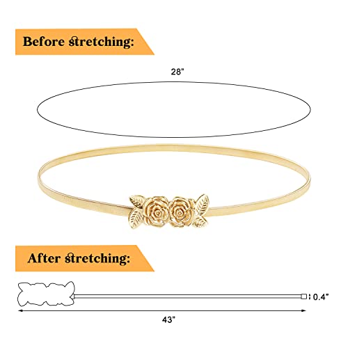 E-Clover Vintage Women Gold Metal Skinny Elastic Rose Buckle Dress Waist Belt (Style1) #TOP2
