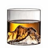 Mountain Ridge Whiskey Glass – 6 oz (180ml) Crystal Bourbon Tumbler with 3D Mountain Base – Hand-Blown Old Fashioned Glass for Scotch, Cocktails, Gifts for Men – Premium Barware