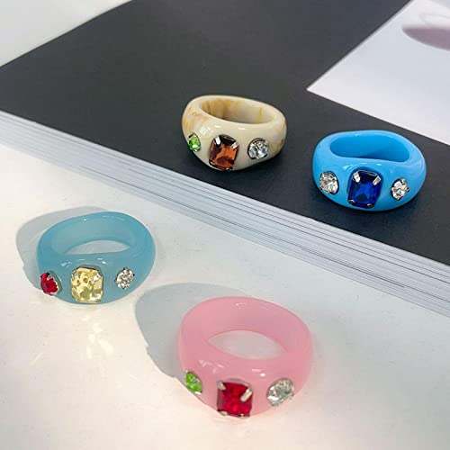 Anéis grossos de acrílico retrô – Anéis de resina, anéis grossos estéticos coloridos de acrílico par