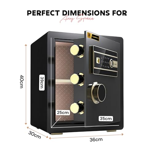 Image of Amazon Basics Gross Capacity - 43L (Net - 38L), Biometric Fingerprint + Password Safe Locker Box for Home & Office | Digital Electronic Security Locker Safe With Dual Access, Anti Theft Steel Body
