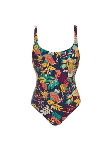 Simone Perele - Maillot de Bain 1 Pièce avec Armatures Cachées - Maillot de Bain Femme Confortable et Élégant - Idéal Grande Taille et Poitrine Généreuse - Imprimé Bleu Seaside