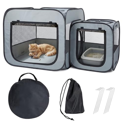 Portable Cat Playpen with Separate Areas Foldable Cat Tent for Indoor and Outdoor Pet Playpen for Kittens and Small Dogs