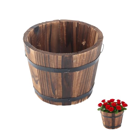 Verdant Touch Pflanzkübel Holz, solide Blumentöpfe für draußen Garten, tragbarer dekorative Pflanzkübel für draußen, nachhaltige Blumentöpfe Balkon Outdoor Holz-Blumen-Eimer für Zuhause