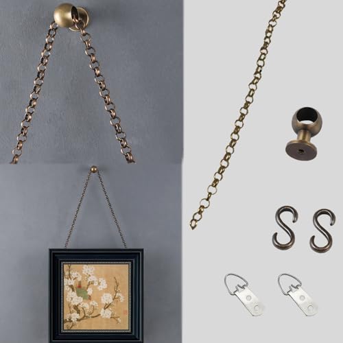 Image of UrbanUp Picture Rail Hanging System Painting Hanging Hardware for Picture Exhibition, Wall Mounted French Style Picture Frame Hanging Kit, Adjustable Hook Artwork Hanger Tool(Antique Bronze)