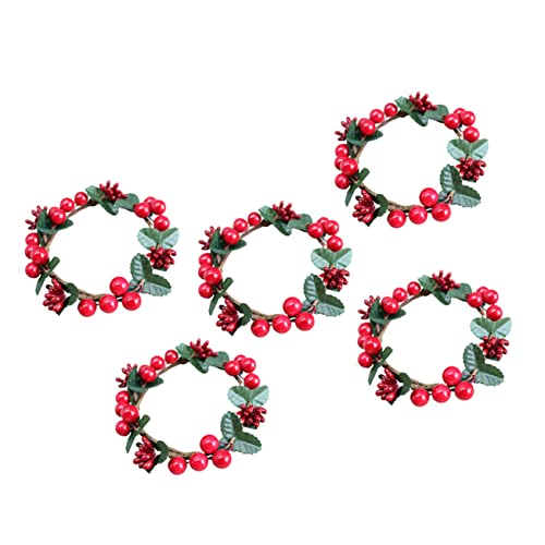BCOATH 5pcs Red Berries Garland Candleholder Wreaths for Home Decoration Suitable for Parties and Festive Events Adorable Holiday Decor