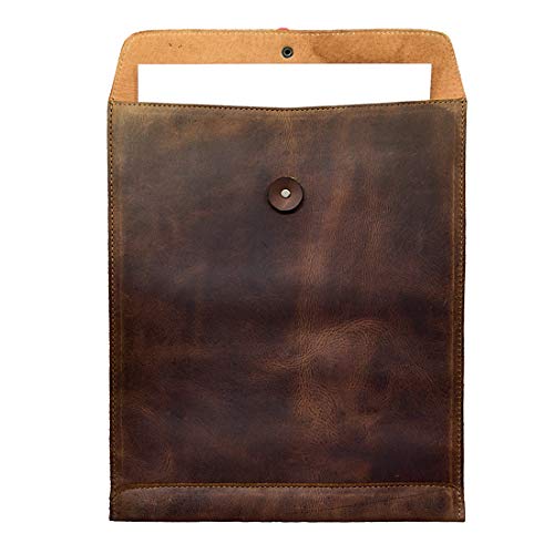 Image of Hide & Drink, Full Grain Leather Mailing Envelope Document Holder, Gummed Folder Case for Men and Women, Vintage Vertical Protector, Office Padfolio, Desk Accessories, Bourbon Brown