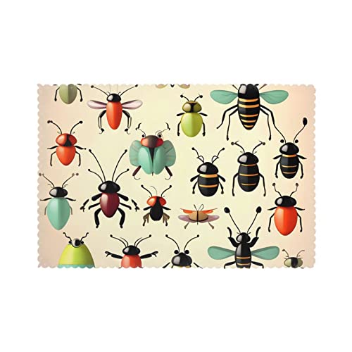 Mantel individual antideslizante resistente al calor con diseño de insectos pequeños, lavable, resistente a las manchas, fácil de limpiar.