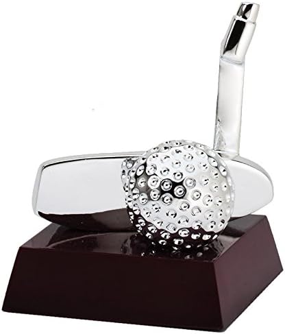 Customizable 4-1/2 Inch Electroplated Bright Silver Golf Putter and Ball, Includes Personalization