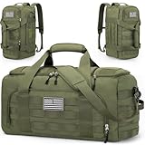 ZOMFELT Tactical Gym Bag for Men, 3-in-1 Travel Duffle Bag with Removable Dividers & Innovative Shoe Compartment, Waterproof MOLLE Travel Backpack, Airplane Carry-On Approved Workout, Outdoor, Green
