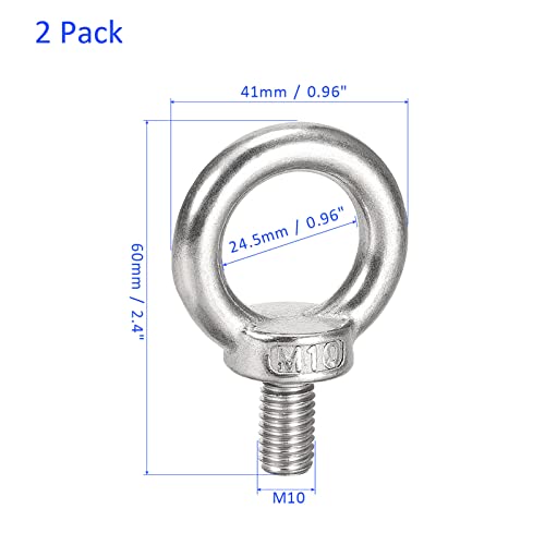 M METERXITY 2 Pcs Machinery Shoulder Lifting Eye Bolt, Chandelier Fence Stainless Steel Lifting Bolt Apply to Wire Rope (M10 - Image 3
