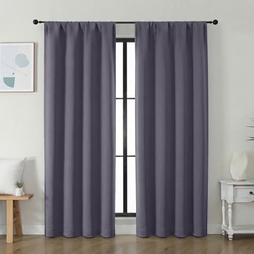 Image of Simplebrand Ava Greyish Purple Blackout Curtains for Bedroom 72 Inch Length 2 Panels Set, Privacy Thermal Insulated Rod Pocket Door Window Curtains for Patio French Door Front Door, W40 x L72 Inch