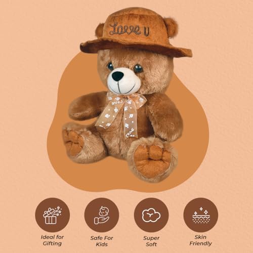 Image of Ultra 10 Inch Teddy with Love You Cap Fully Stuffed Soft Plush Toy for Kids in Brown| Animal Toy Birthday | Anniversary | Christmas | Diwali | Home Decor