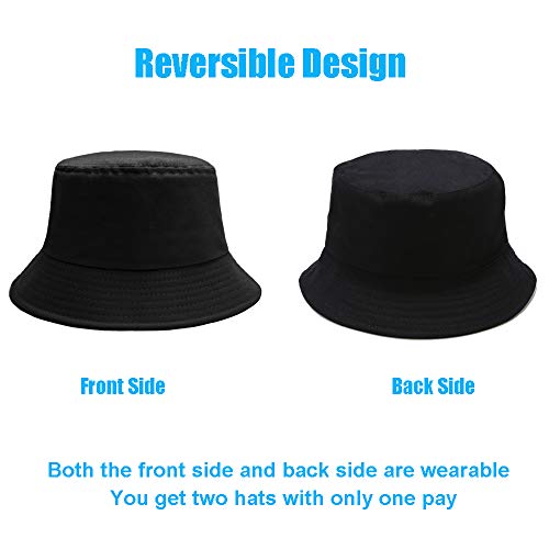 Image of Bucket Hat for Women Men, Reversible Cotton Summer Sun Beach Cap Solid Color Style