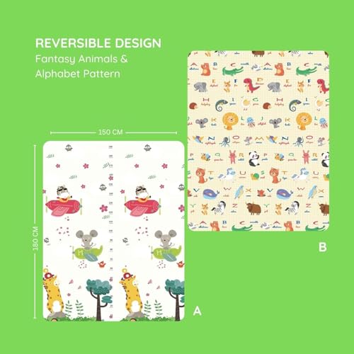 Image of Premium Baby Play Mat, Reversible, Soft, Easy to Clean, Learning & Playing Carpet, Crawling Play Mat, Non-Slip, Waterproof-Portable-Outdoor /Indoor Use | Foam Play Mat for Babies, Toddlers Multicolor (Aeroplane-Car Road)
