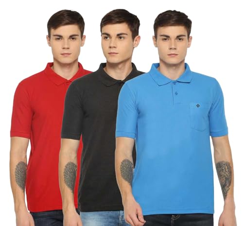 Image of Dollar Men's Pack of 1 Solid Cotton Blend Polo Neck T-Shirt
