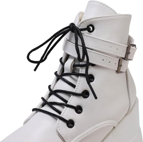 Image of Womens Goth Platform Boots Chunky High Heel Booties Round Toe Combat Ankle Boots Womens Lace Up Motorcycle Wedges Shoes