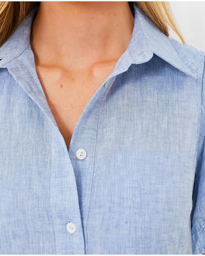 Women's Button Down Shirt Dress Summer Casual Short Sleeve Cotton Linen Ruffle Shift Mini Dresses3