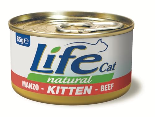 Life Cat Natural Manzo per Gattini, Cibo Umido in Scatolette, 6 scatolette da 85g l'uno