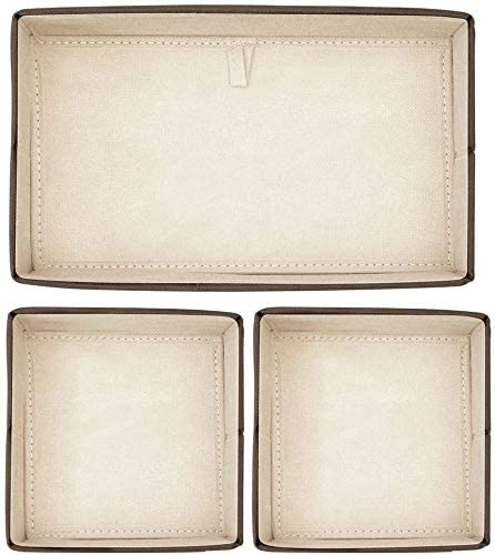 Image of Foldable Set of 3 Cloth Storage Box Closet Dresser Drawer Organizer Cube Basket Bins Containers Divider with Drawers for Underwear, Bras, Socks, Ties, Scarves (Set of 3 - Beige)