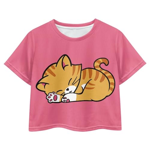 Image of Girl Crop Top Shirts for Summer Cute T Shirts Short Sleeve Tees for Kids 5-16