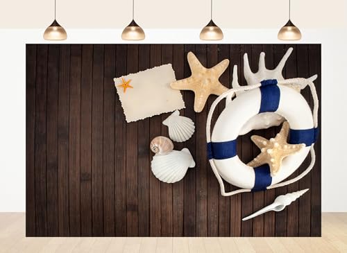 LidyMini 5x3ft Fabric Nautical Themed Flat Lay with Seashells and