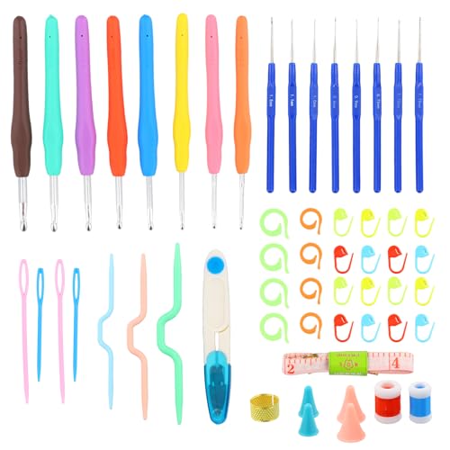 Kit de Crochê Completo 53 Peças com 16 Agulhas Ergonômicas – Acessórios, Marcadores, Tesoura e Estojo Organizador, Ideal para Iniciantes e Profissionais em Artesanato e Amigurumi