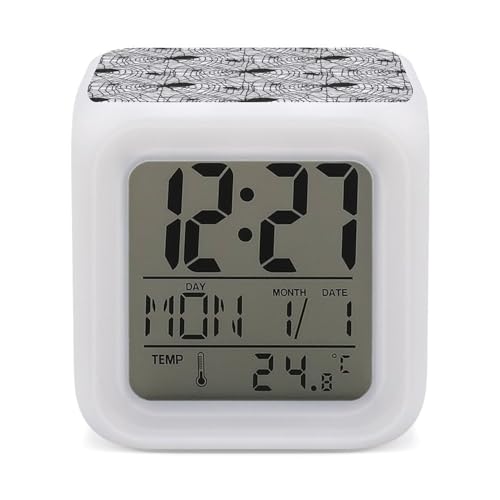 Spider Web Spooky Spiders - Reloj despertador digital para dormitorio, pantalla LED, alarmas de noche