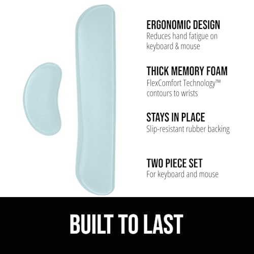 Image of GORILLA GRIP Silky Gel Memory Foam Wrist Rest for Computer Keyboard, Mouse, Ergonomic Design for Typing Pain Relief, Desk Pads Support Hand, Arm, Mousepad Rests, Stain Resistant, 2 Piece Pad Sky Blue