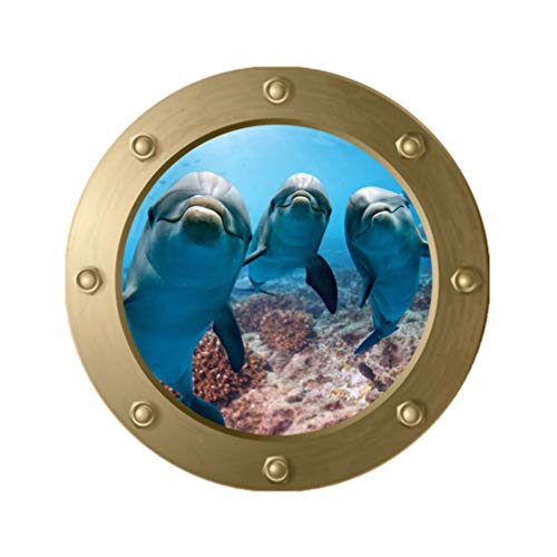 NOLITOY Pegatinas De Ojo De Buey Submarino De Delfines 3D Calcomanías De Ventana Mundo Océano Submarino Artes De Pared para Baño Dormitorio Guardería Sala De Estar Cover