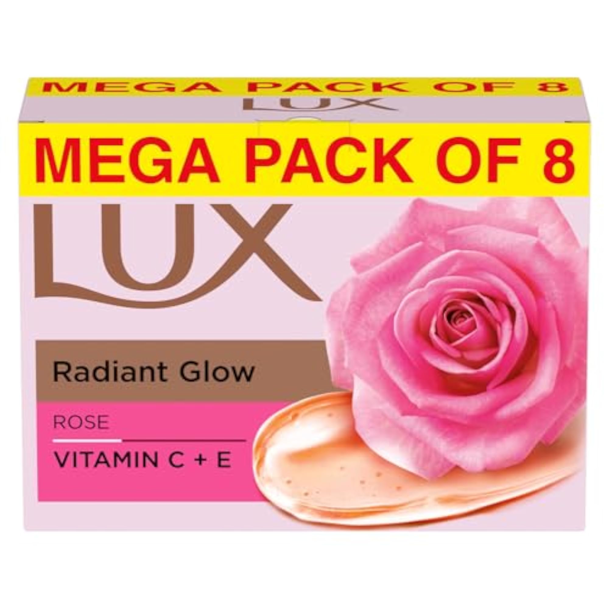 Lux Radiant Glow Bathing Soap, Vitamin C & E, Pack of 8