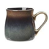 KELINGO 560 ml Keramik-Kaffeetassen mit goldenem Griff, große Teetasse für Büro und Zuhause, Geschenk und Geschenk (Braun)