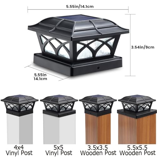 image for SIEDiNLAR Solar Post Cap Lights Outdoor Glass 2 Modes 8 LEDs for 4x4 5