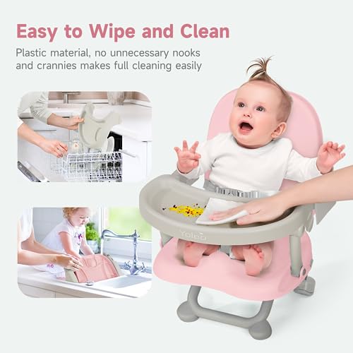 Image of YOLEO Baby High Chair Booster Seat for Dining Table, Foldable High Chairs with Adjustable Heights, Travel Booster Seat with Removable Tray
